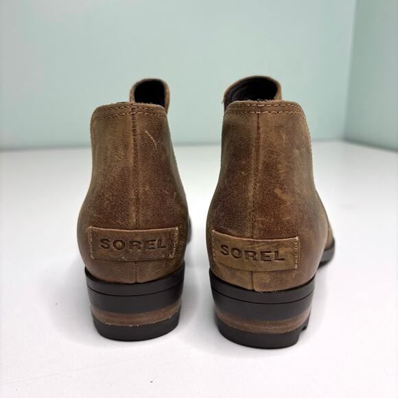 Sorel Cate Cut Out Low Brown Leather Ankle Boot Chunky Heel 8 - Picture 4 of 9